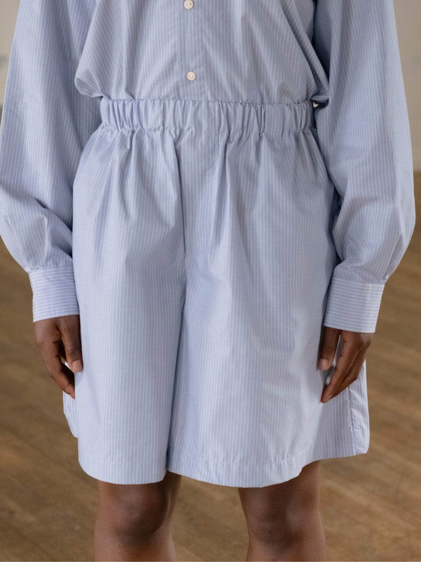 Claude Shorts Organic Cotton Poplin - Blue Stripe