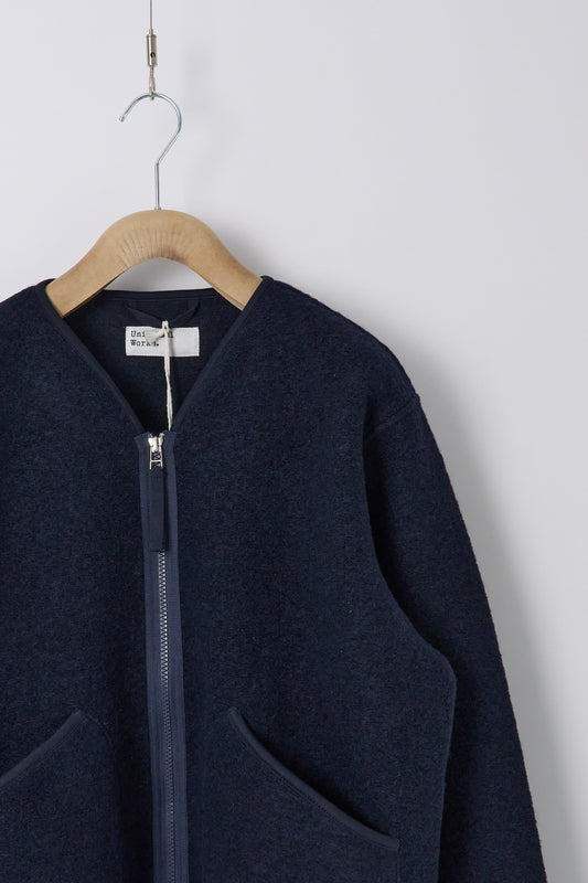 Zip Liner Jacket in Wool Fleece - Navy
