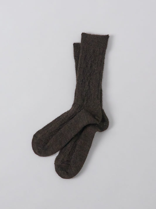 Alpaca Cable Pattern Socks - Dark Brown