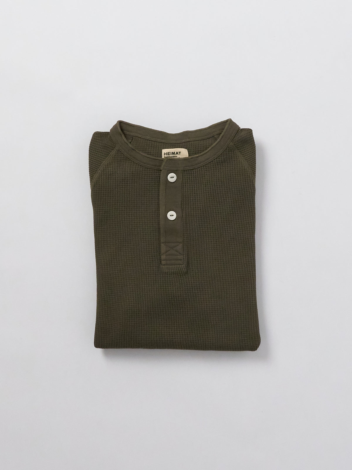 Henley Cotton Waffle - Military Green