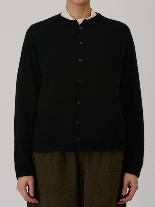 Fine Wool Crewneck Cardigan - Black
