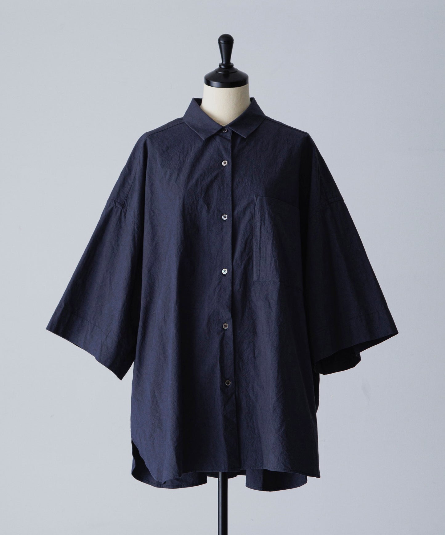 Wide Half-Sleeve Shirt - Navy