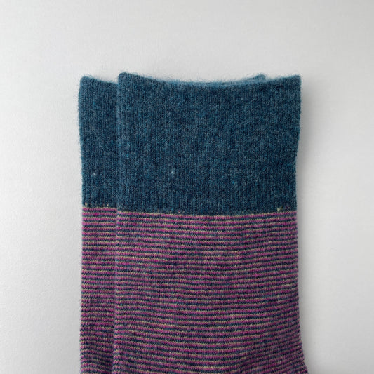 WOOLEN RETRO OD STRIPE SOCKS - BLUEGREEN / IVORY