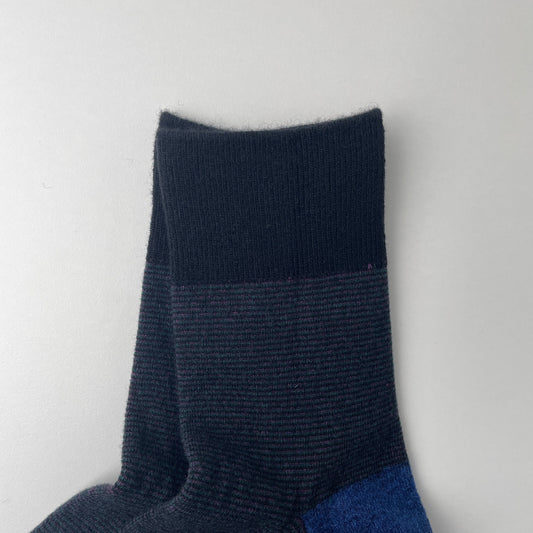 WOOLEN RETRO OD STRIPE SOCKS - BLACK / D.BLUE