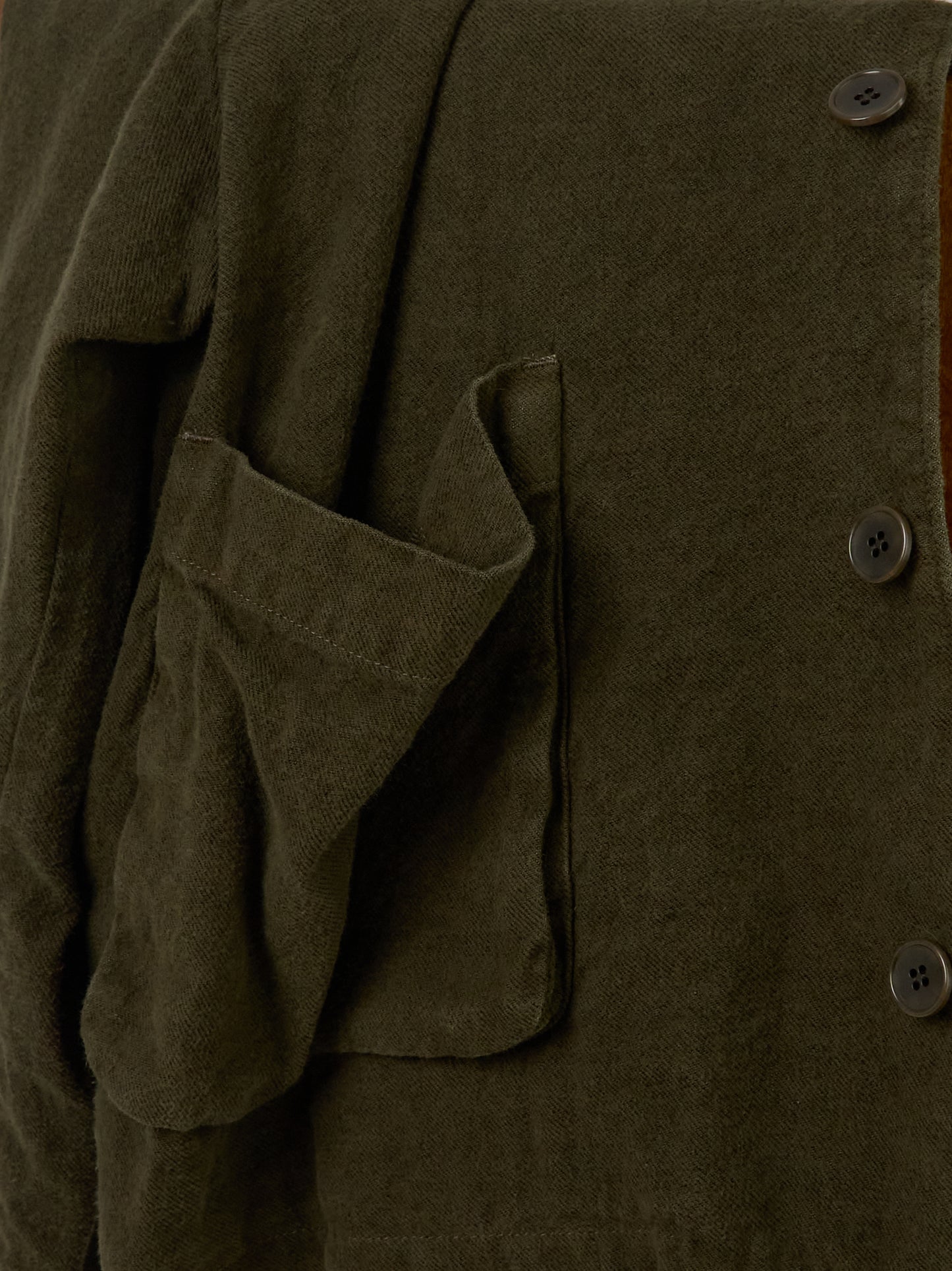 Natural Brushed Linen Cotton Twill Relaxed Coverall Jacket - Khaki