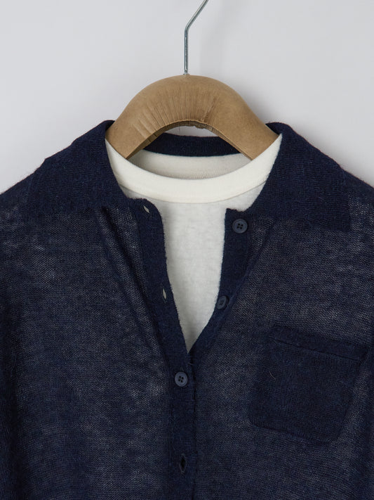 Polo Neck Longsleeve Cardigan - Navy