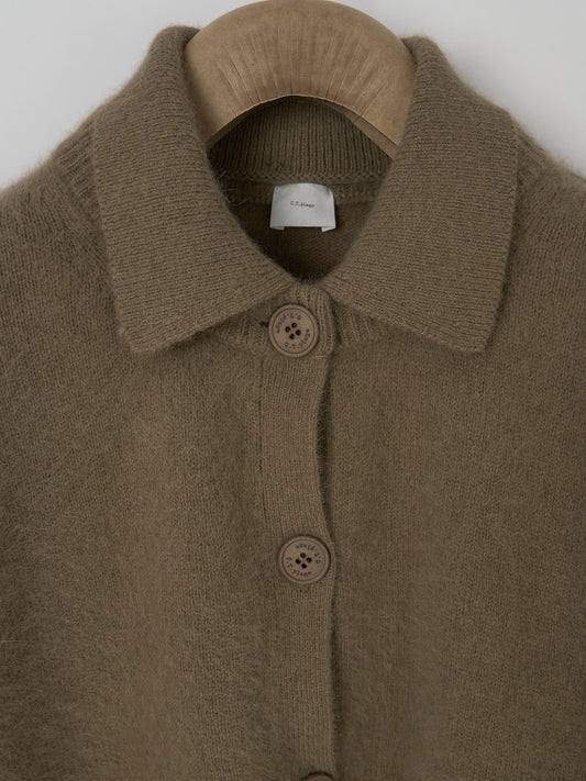Polo Neck Longsleeve Cardigan - Camel