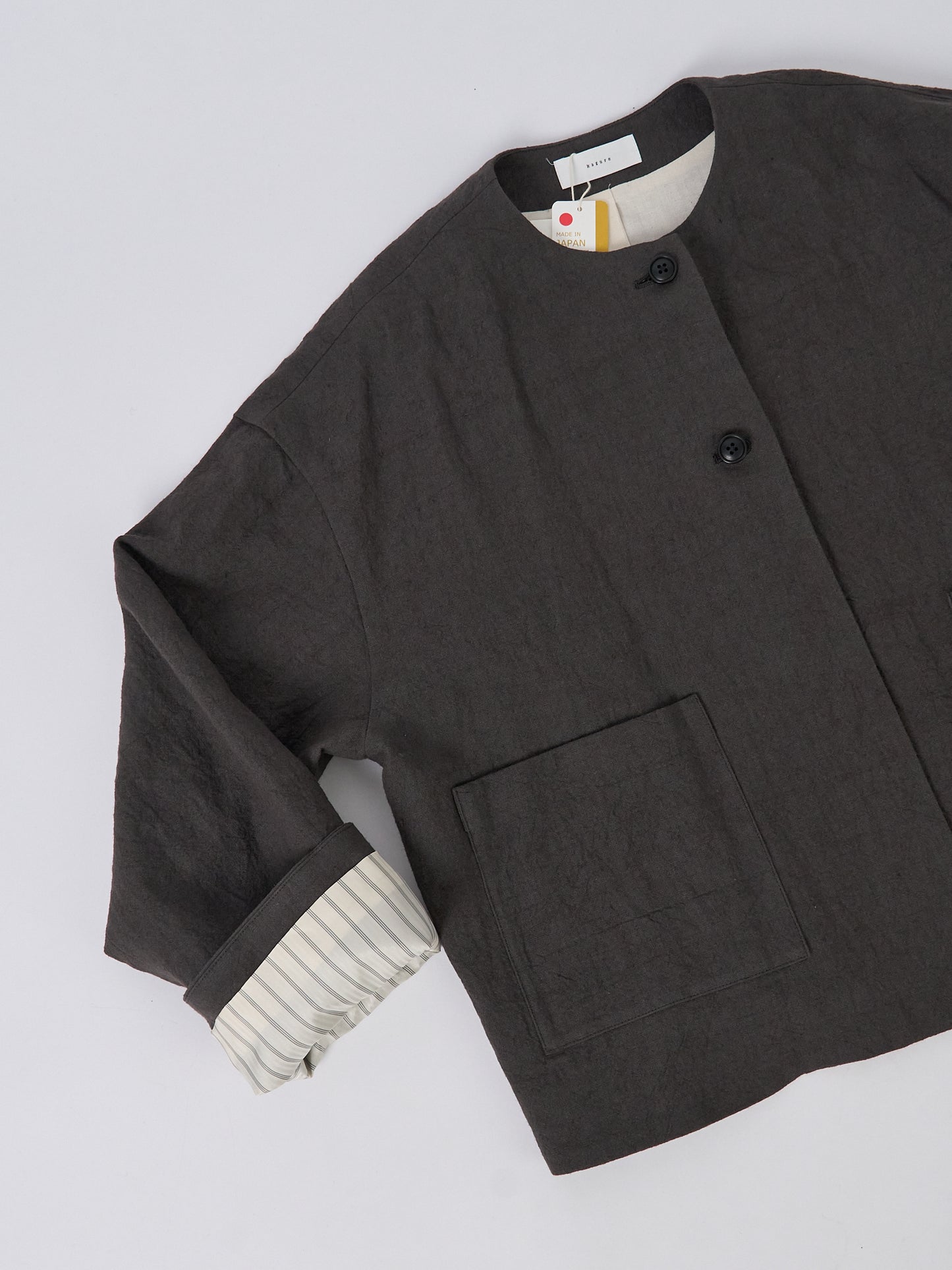 Collarless Jacket - Charcoal