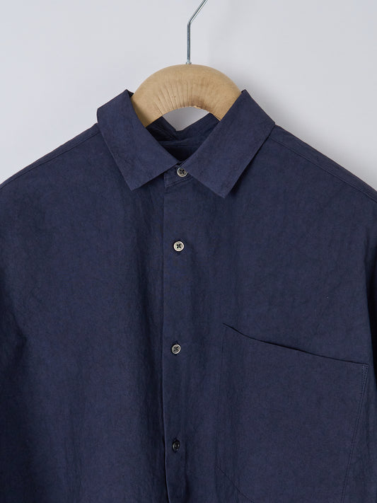 Wide Half-Sleeve Shirt - Navy