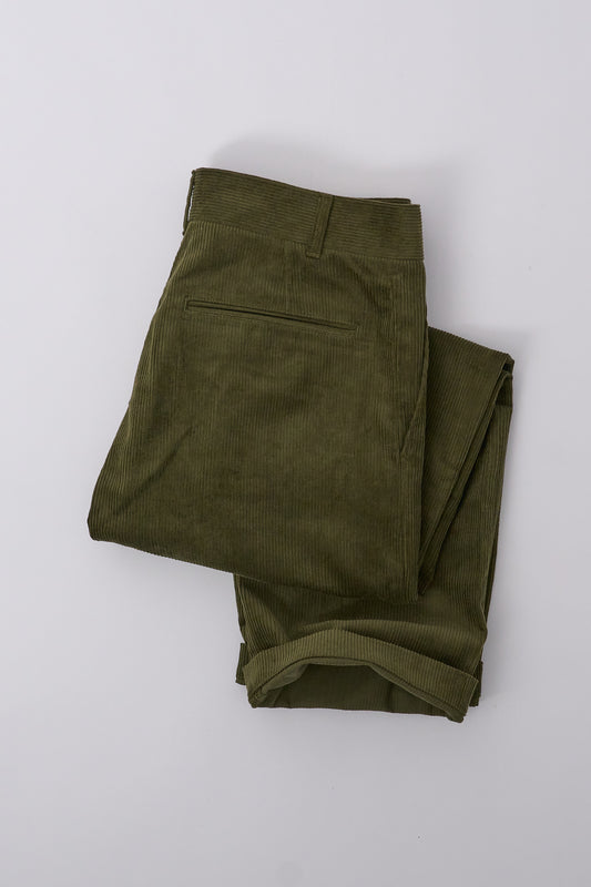 Fujito Wide Slacks, 8W Corduroy Olive Green