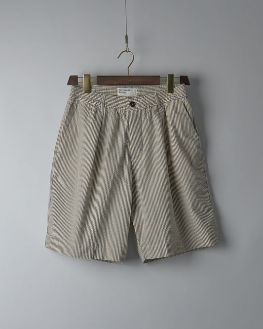 Pleated Track Short in Grey Derby Stripe