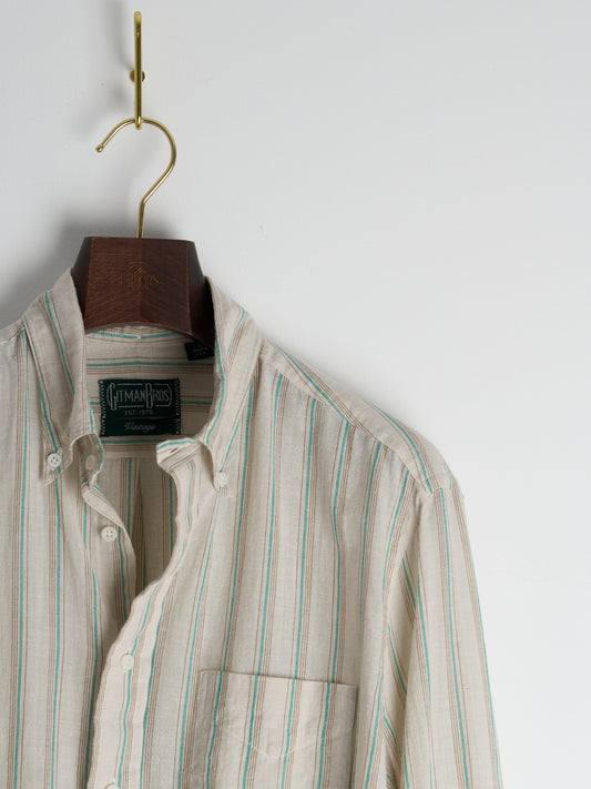 Tan Cotton/Ramie Cabana Stripe Long-Sleeve Shirt