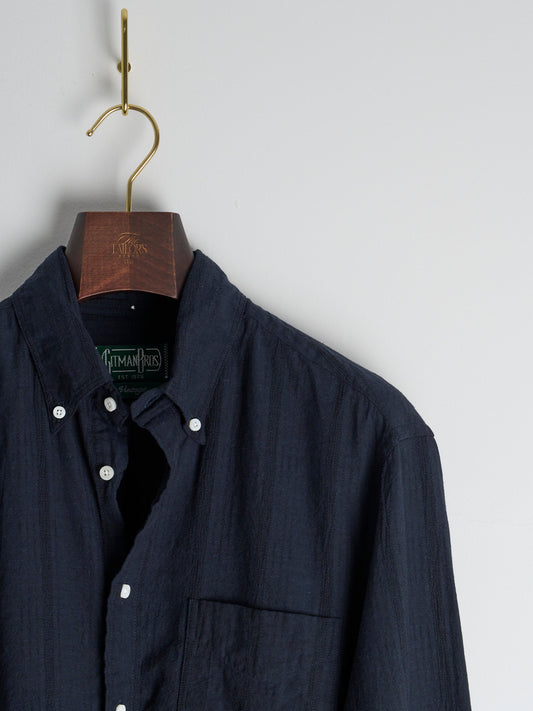Navy Cotton/Linen Dobby Stripe