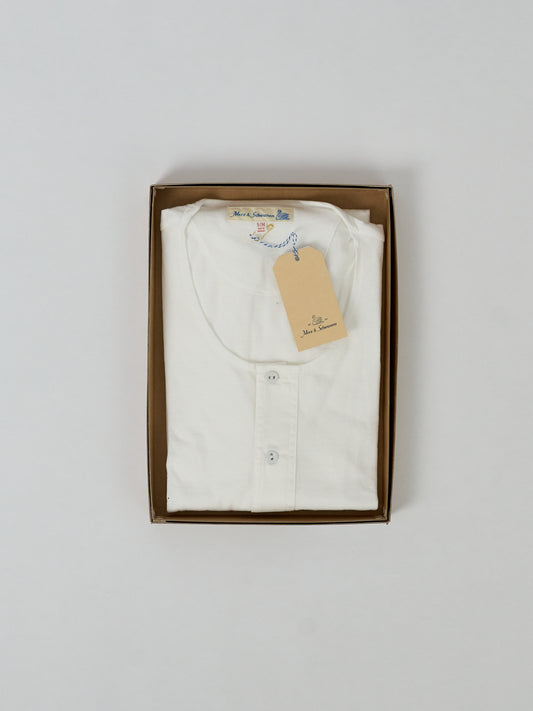 102 Loopwheeled Maco-Imit Long Sleeve Henley – White