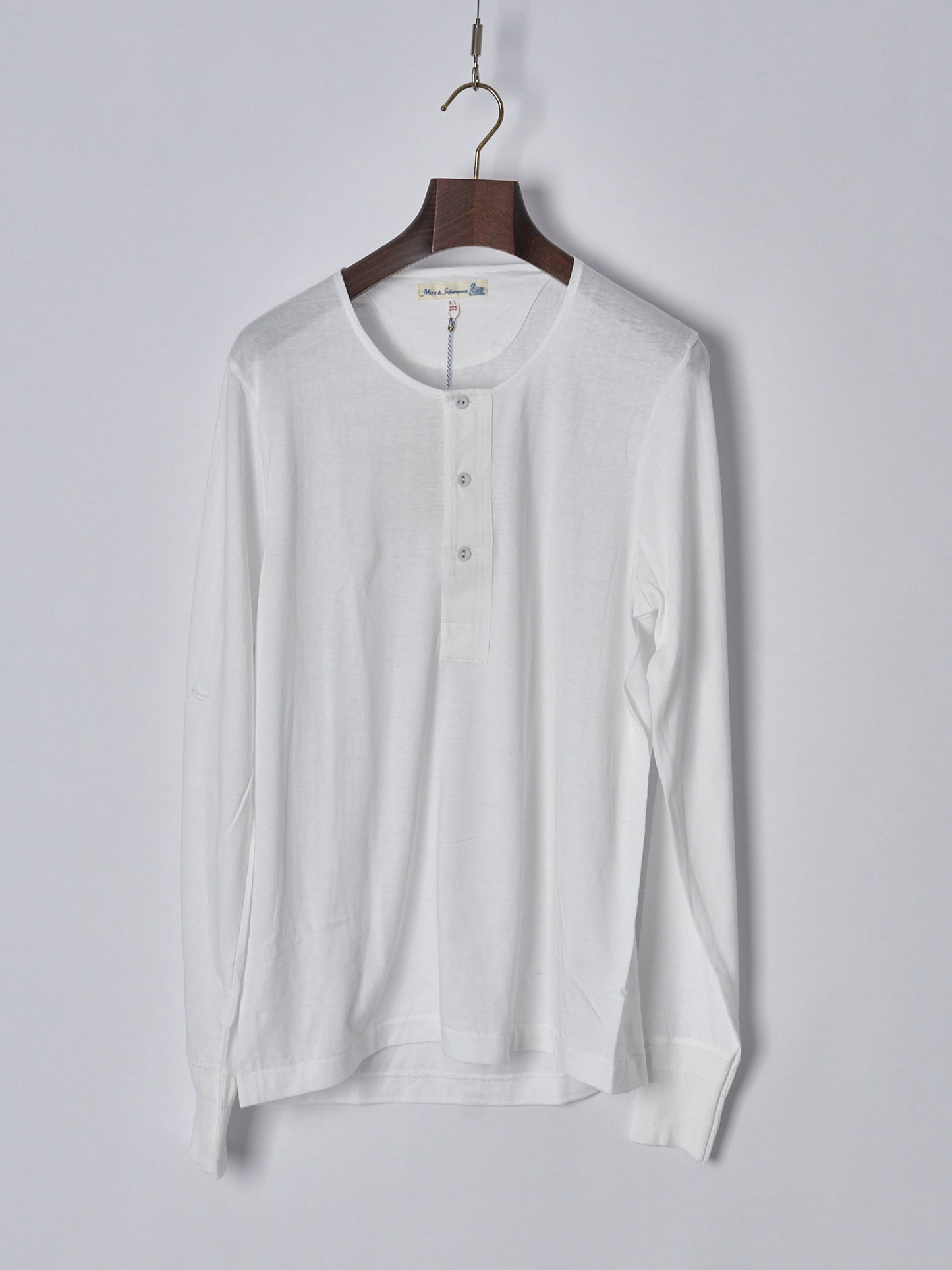 102 Loopwheeled Maco-Imit Long Sleeve Henley – White