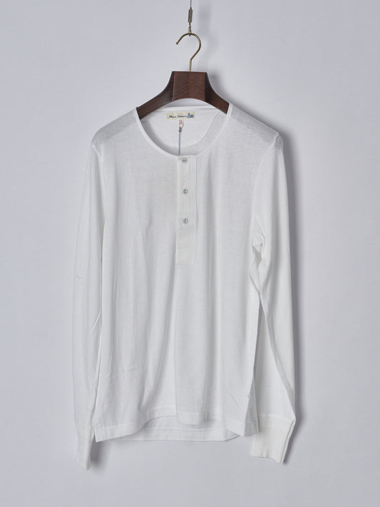 102 Loopwheeled Maco-Imit Long Sleeve Henley – White