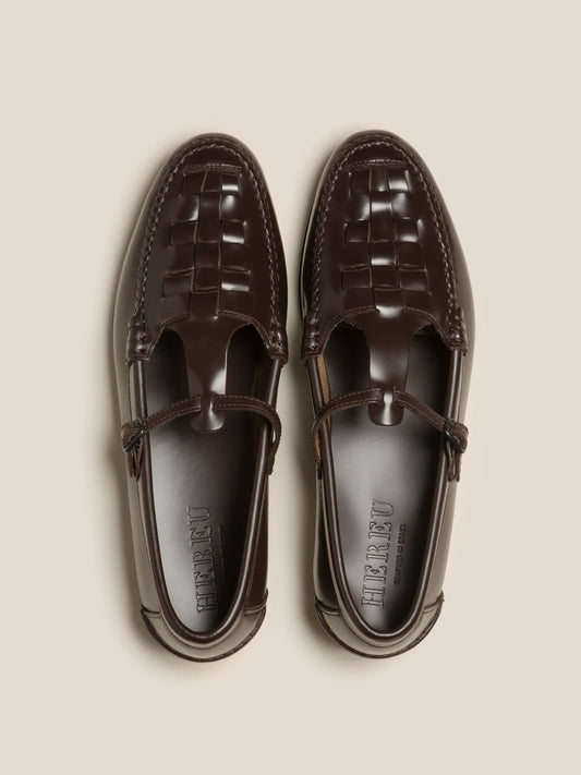 Maqueda Interwoven T-bar Loafer - Dark Brown
