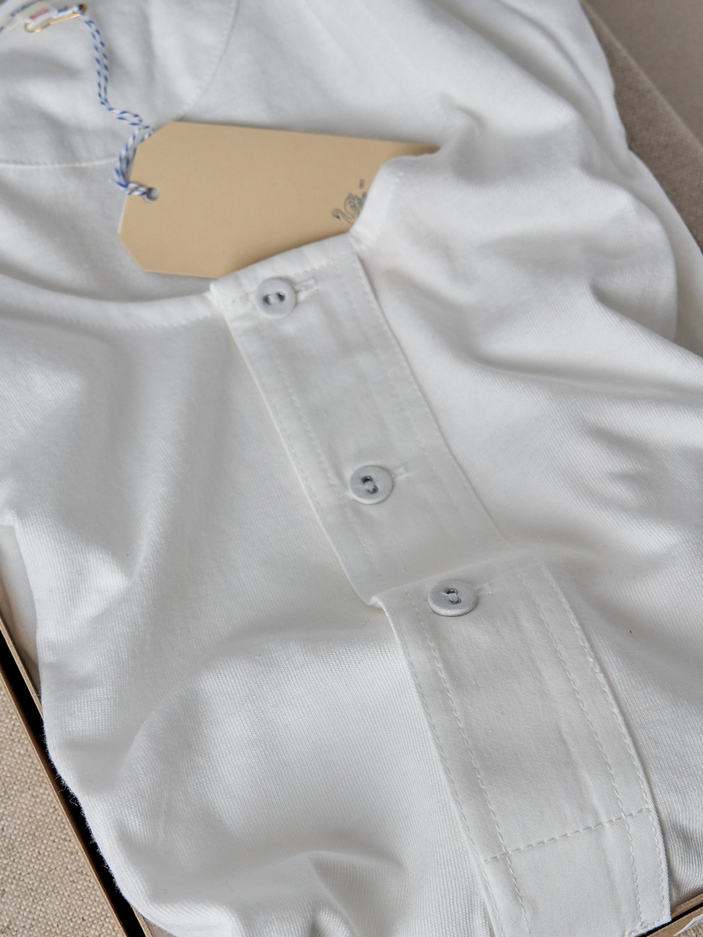 102 Loopwheeled Maco-Imit Long Sleeve Henley – White