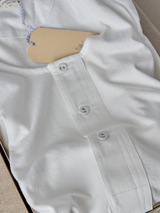 102 Loopwheeled Maco-Imit Long Sleeve Henley – White