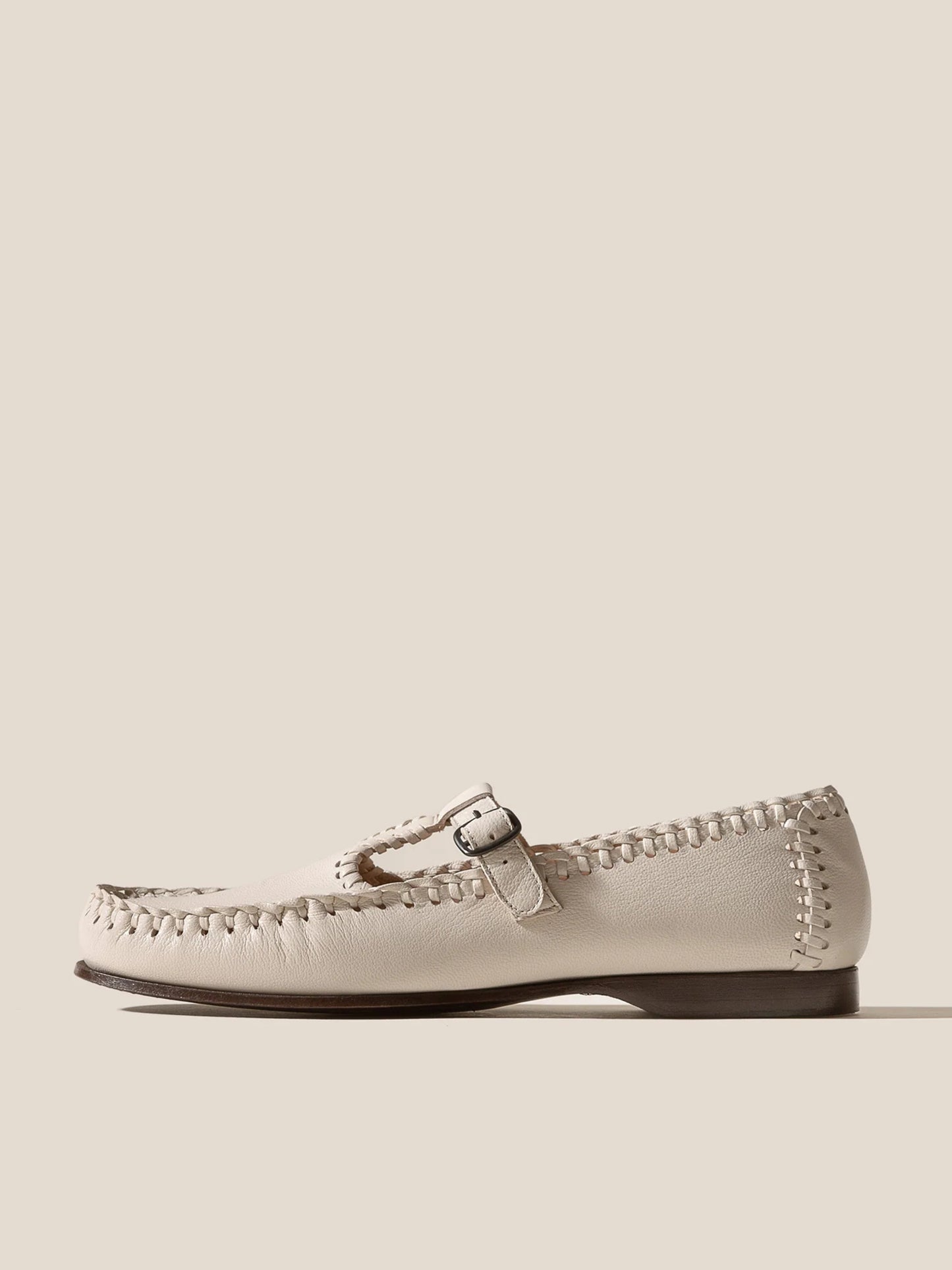 Alcover Braided Seams T-bar Loafer - Cream