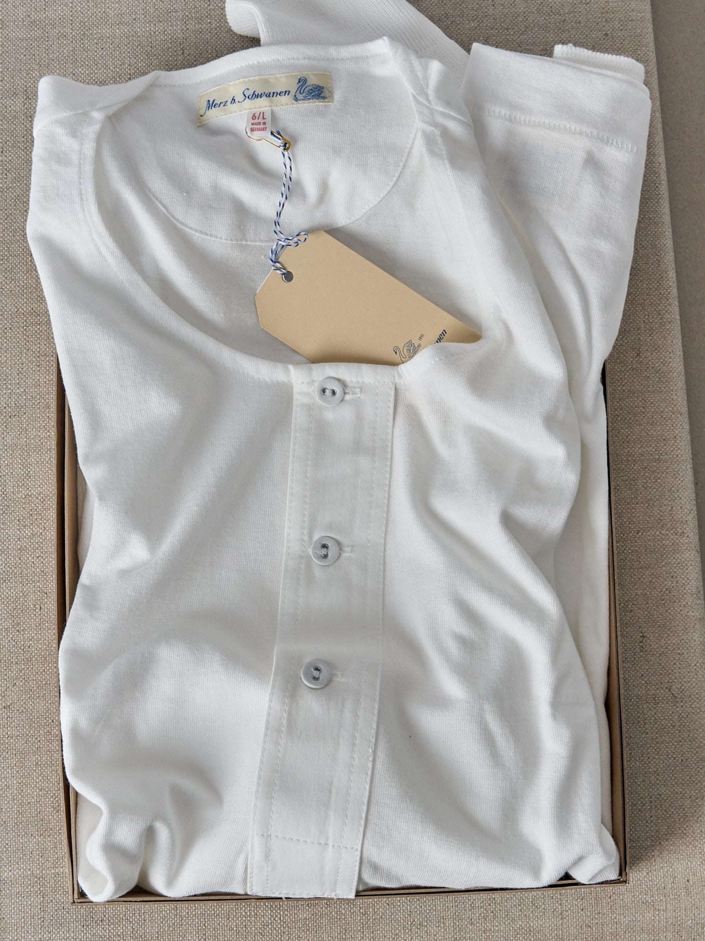 102 Loopwheeled Maco-Imit Long Sleeve Henley – White