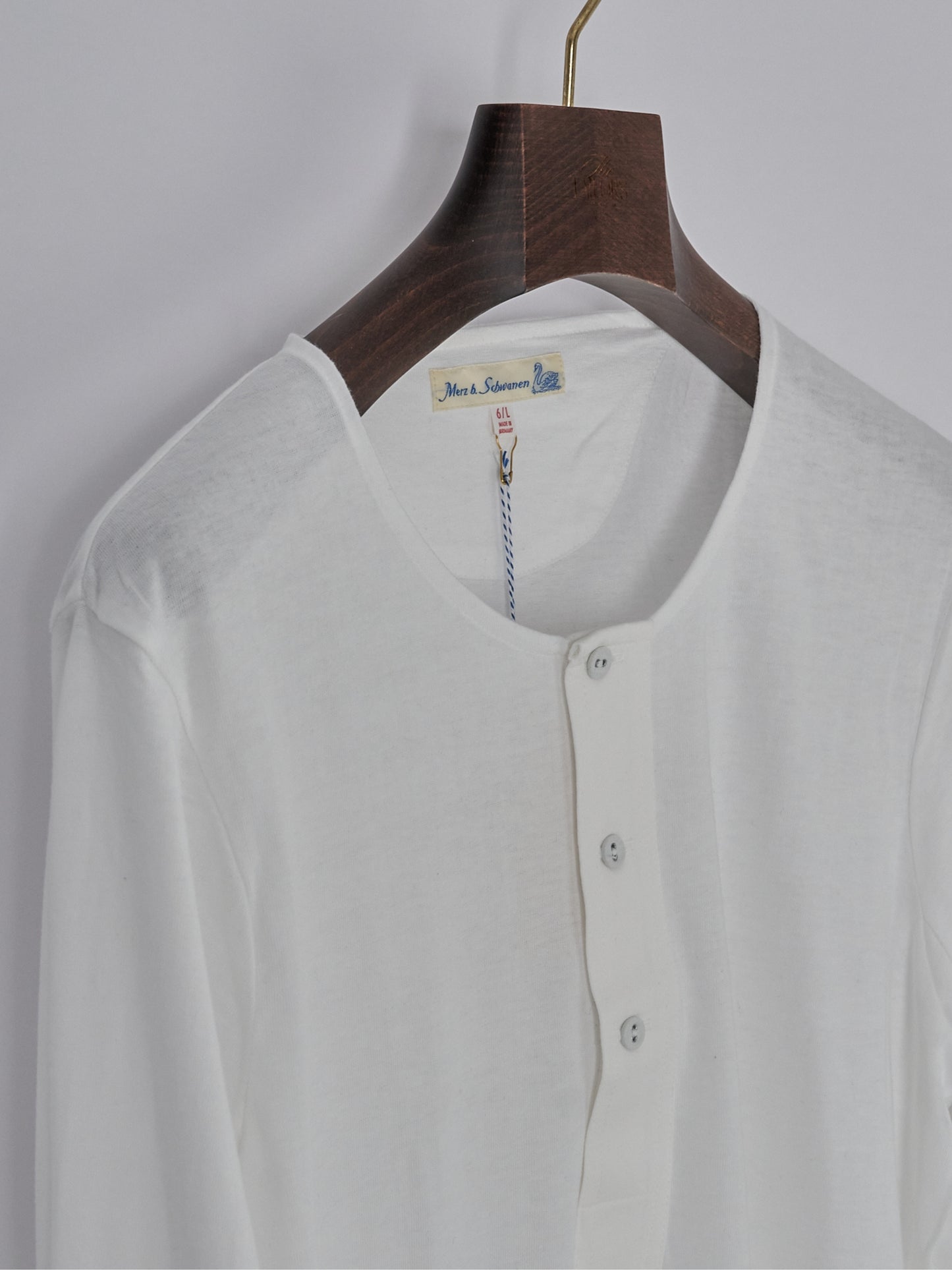 102 Loopwheeled Maco-Imit Long Sleeve Henley – White