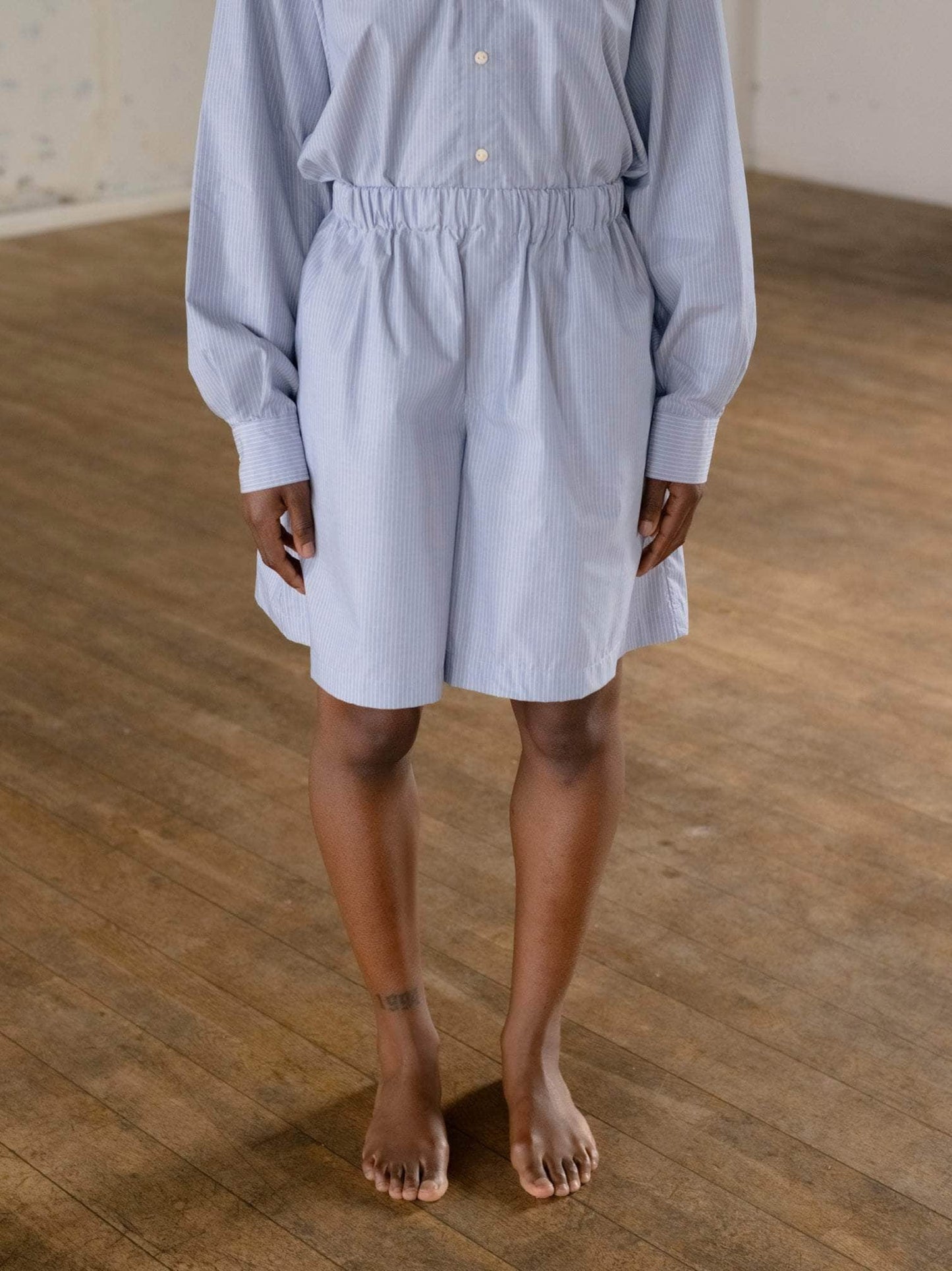 Claude Shorts Organic Cotton Poplin - Blue Stripe