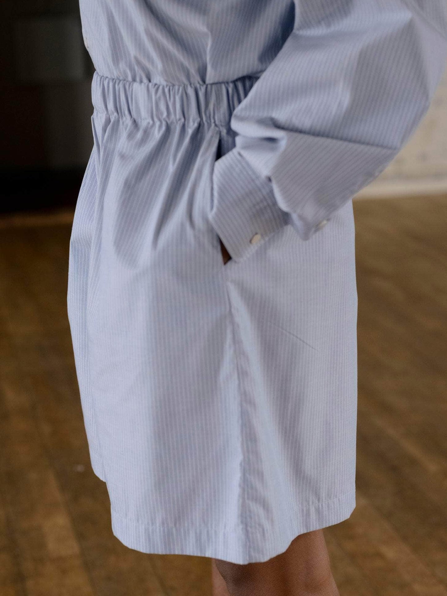 Claude Shorts Organic Cotton Poplin - Blue Stripe