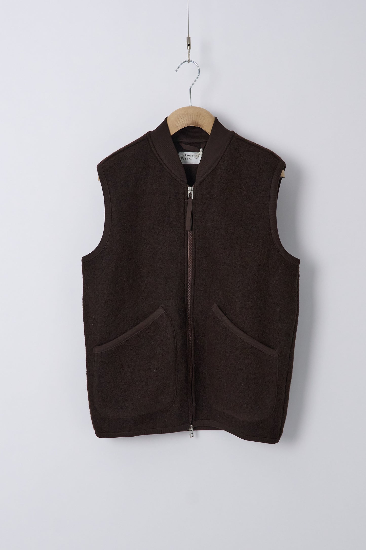 Zip Waistcoat in Wool Fleece - Brown