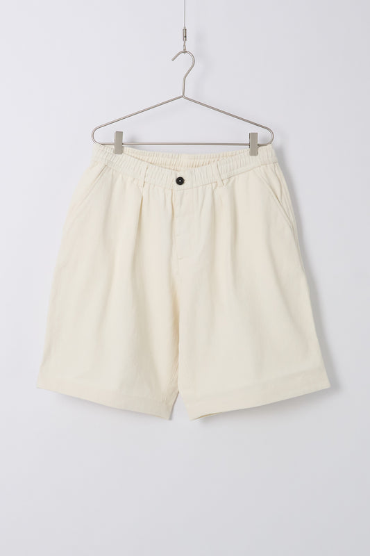 Pleated Track Short Slub Drill - Ecru