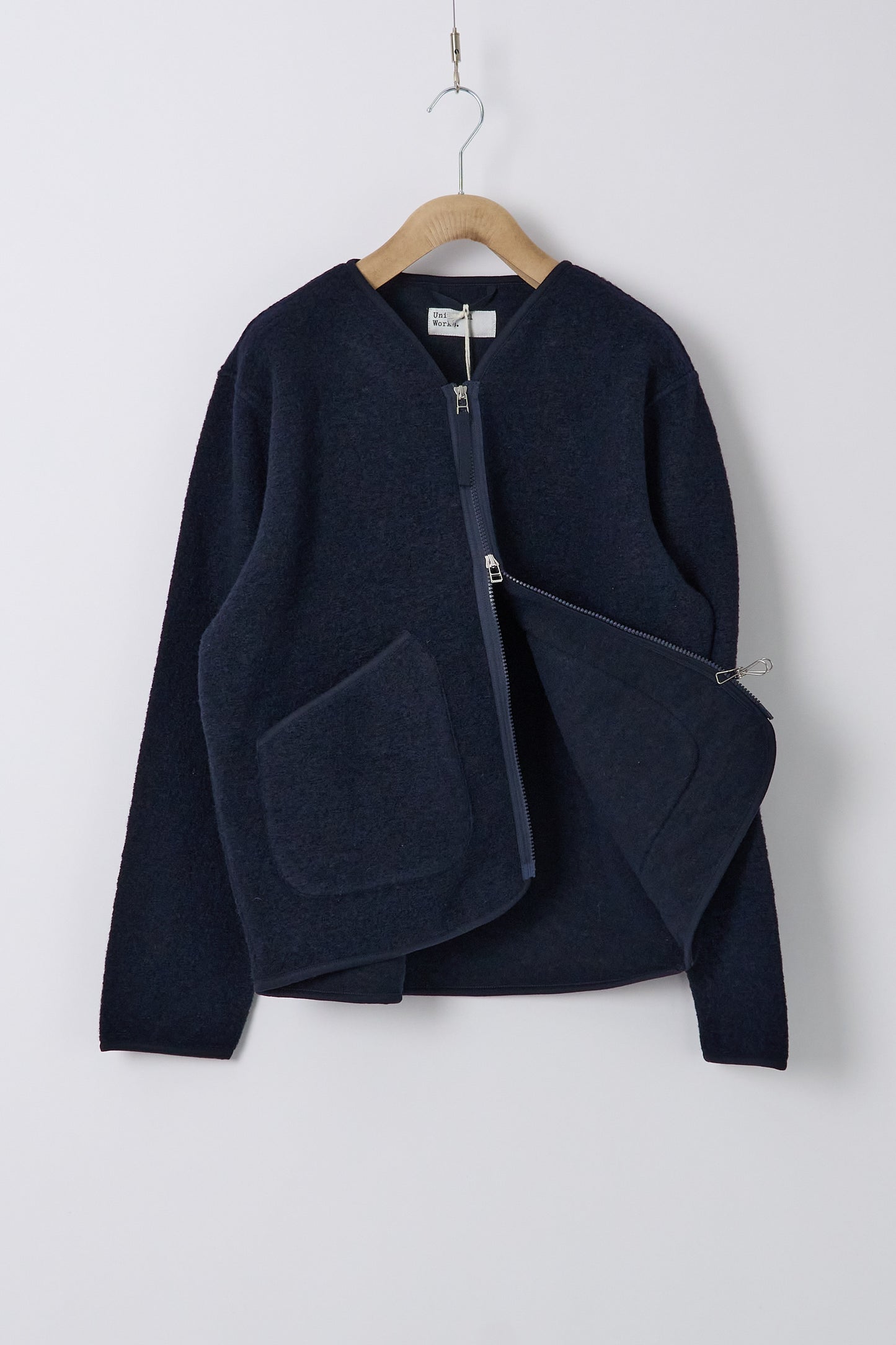 Zip Liner Jacket in Wool Fleece - Navy