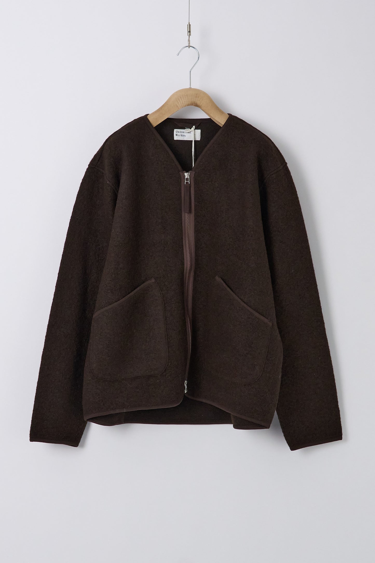 Zip Liner Jacket in Wool Fleece - Brown