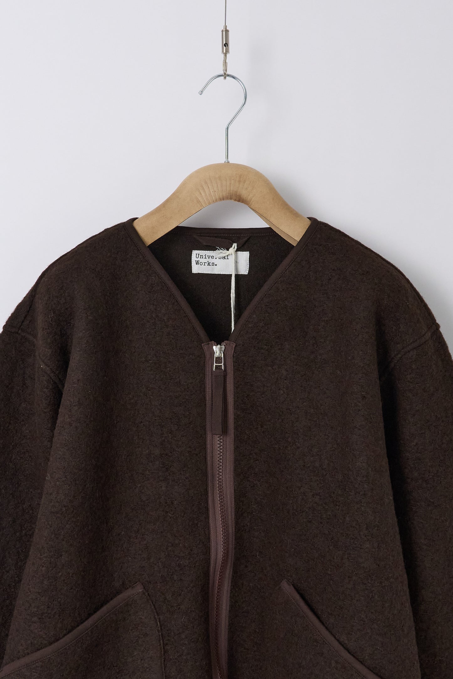 Zip Liner Jacket in Wool Fleece - Brown