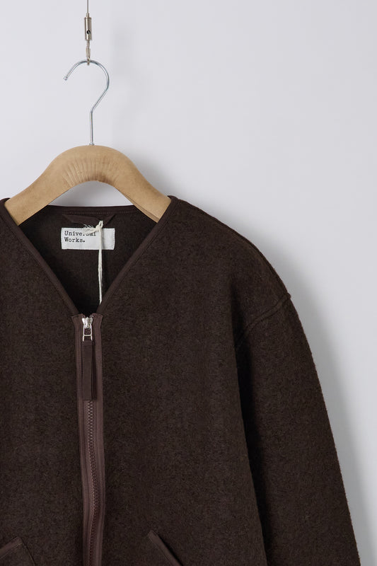 Zip Liner Jacket in Wool Fleece - Brown