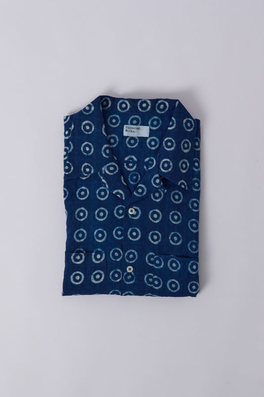 Camper Shirt Block Print Circles - Indigo