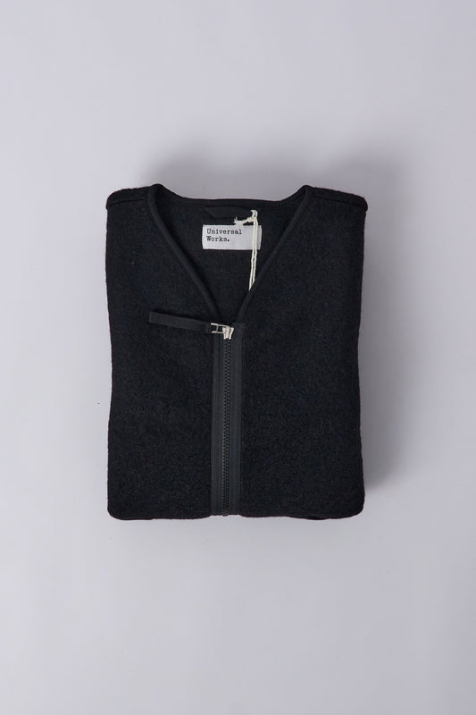 Zip Liner Jacket in Wool Fleece - Black