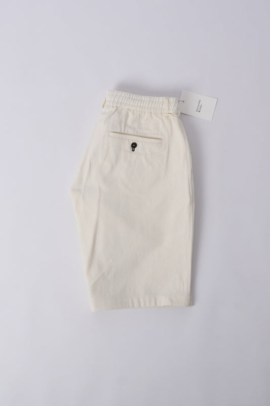 Pleated Track Short Slub Drill - Ecru