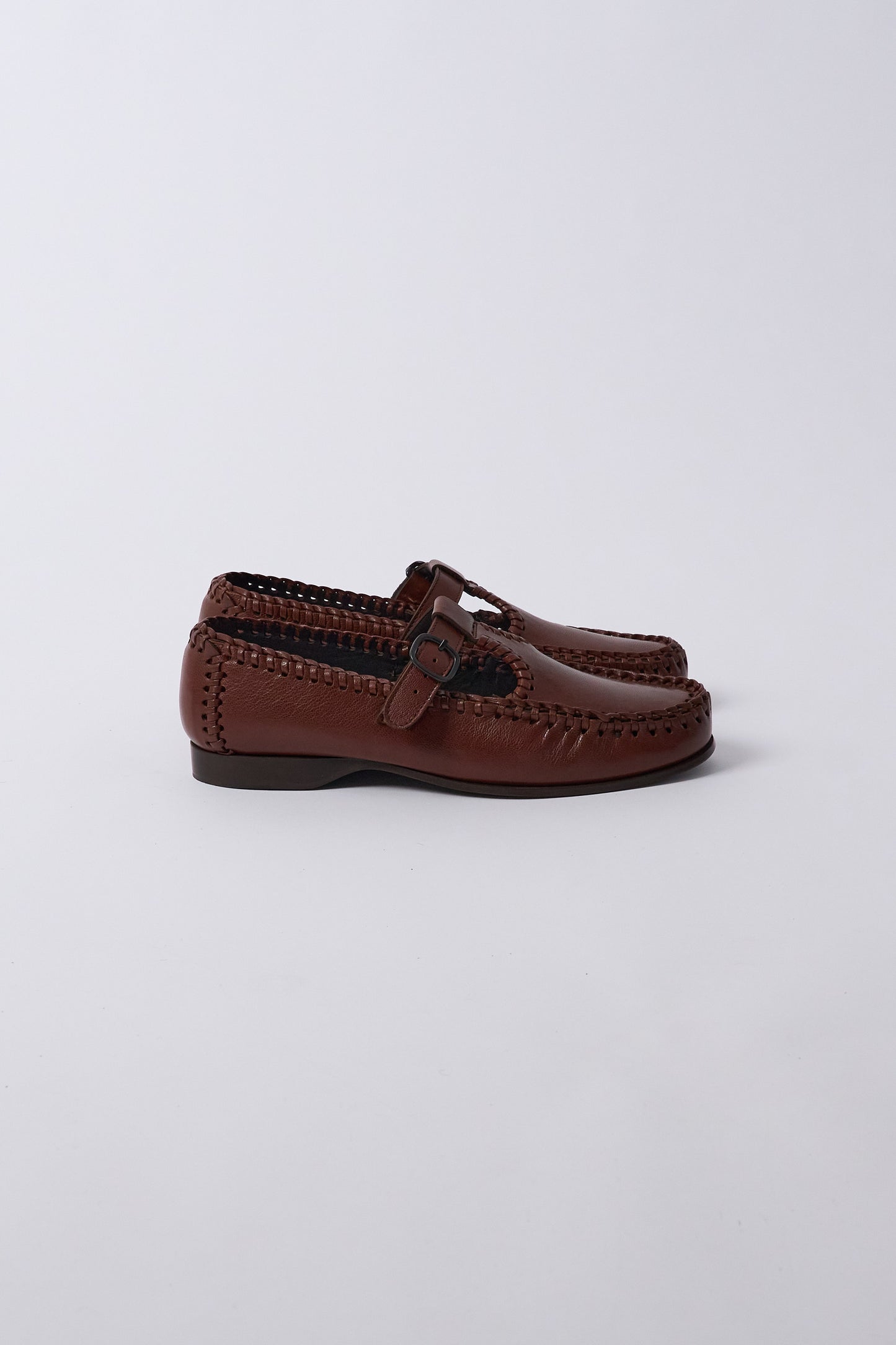 Alcover Braided Seams T-bar Loafer - Chestnut