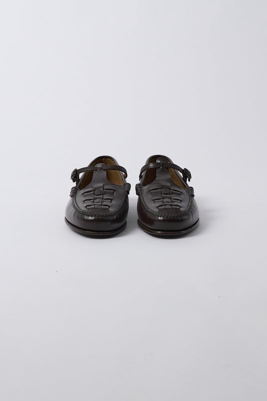 Maqueda Interwoven T-bar Loafer - Dark Brown