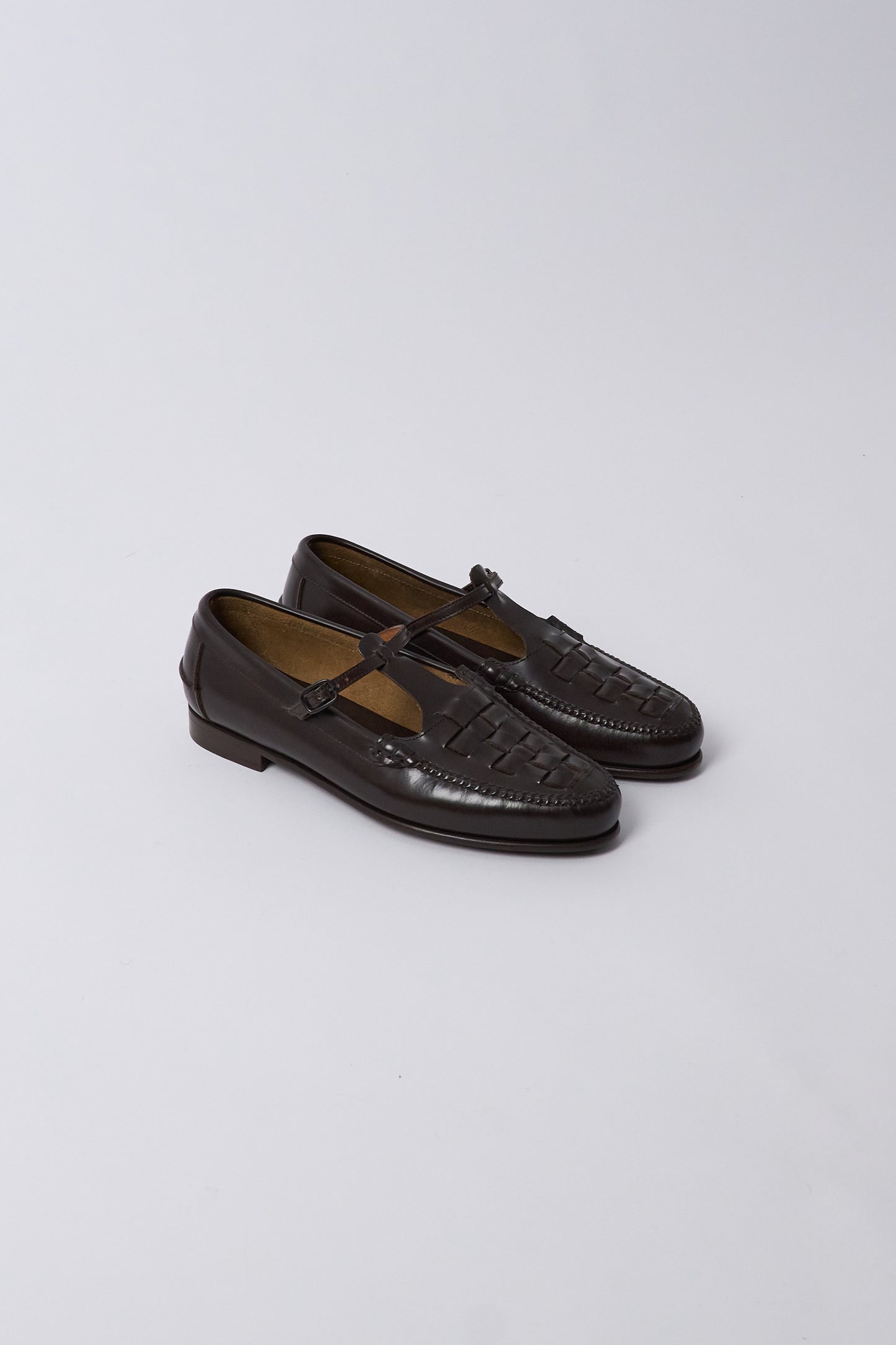 Maqueda Interwoven T-bar Loafer - Dark Brown