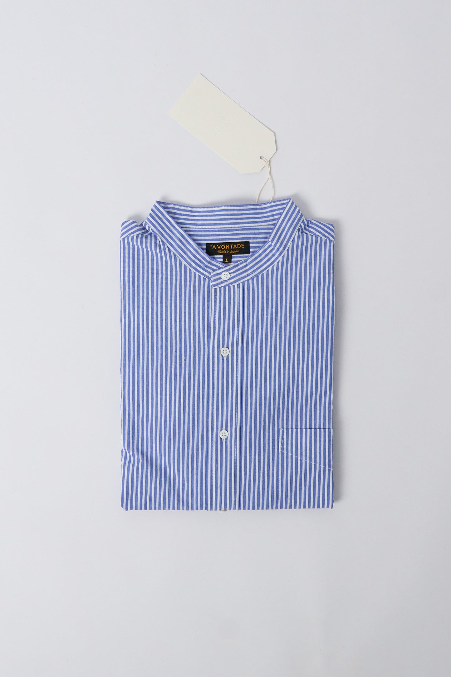 Banded Collar Shirt - Blue Stripe