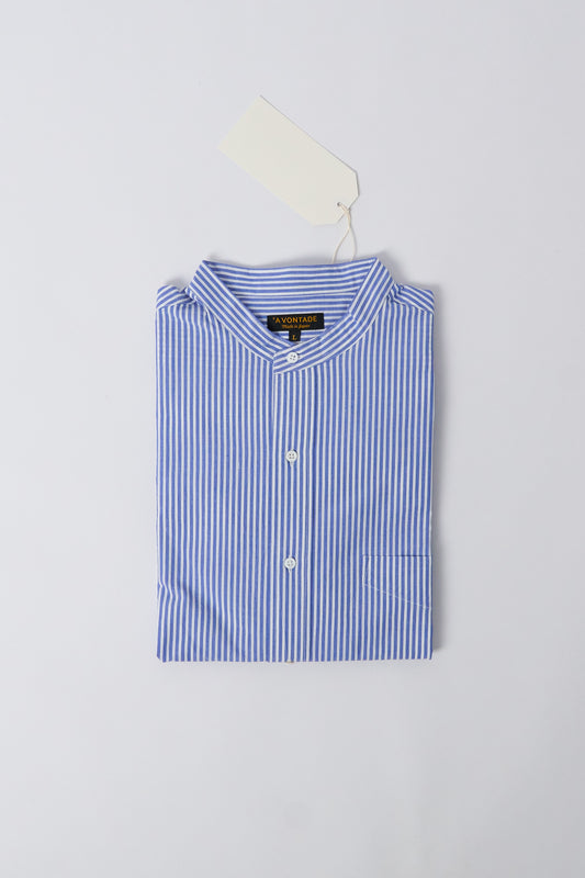 Banded Collar Shirt - Blue Stripe