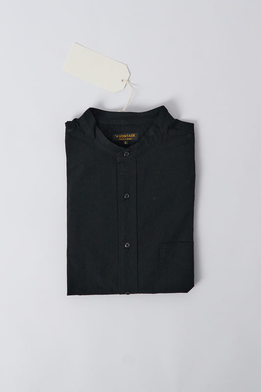 Banded Collar Shirt - Black