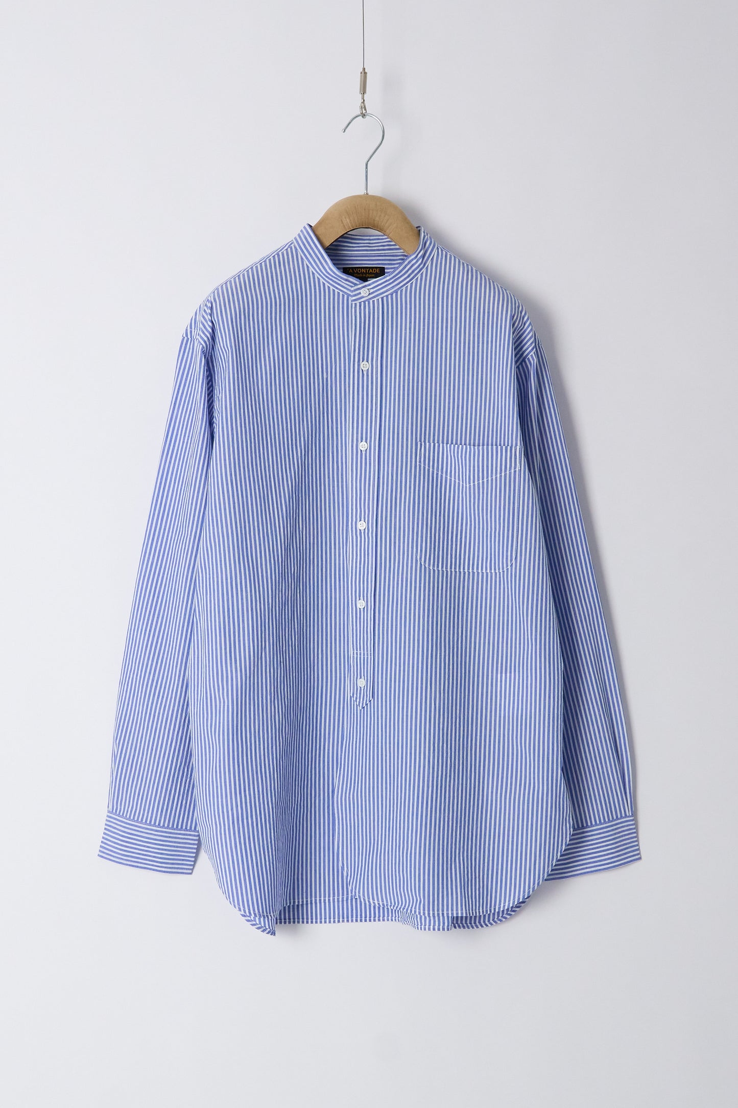 Banded Collar Shirt - Blue Stripe