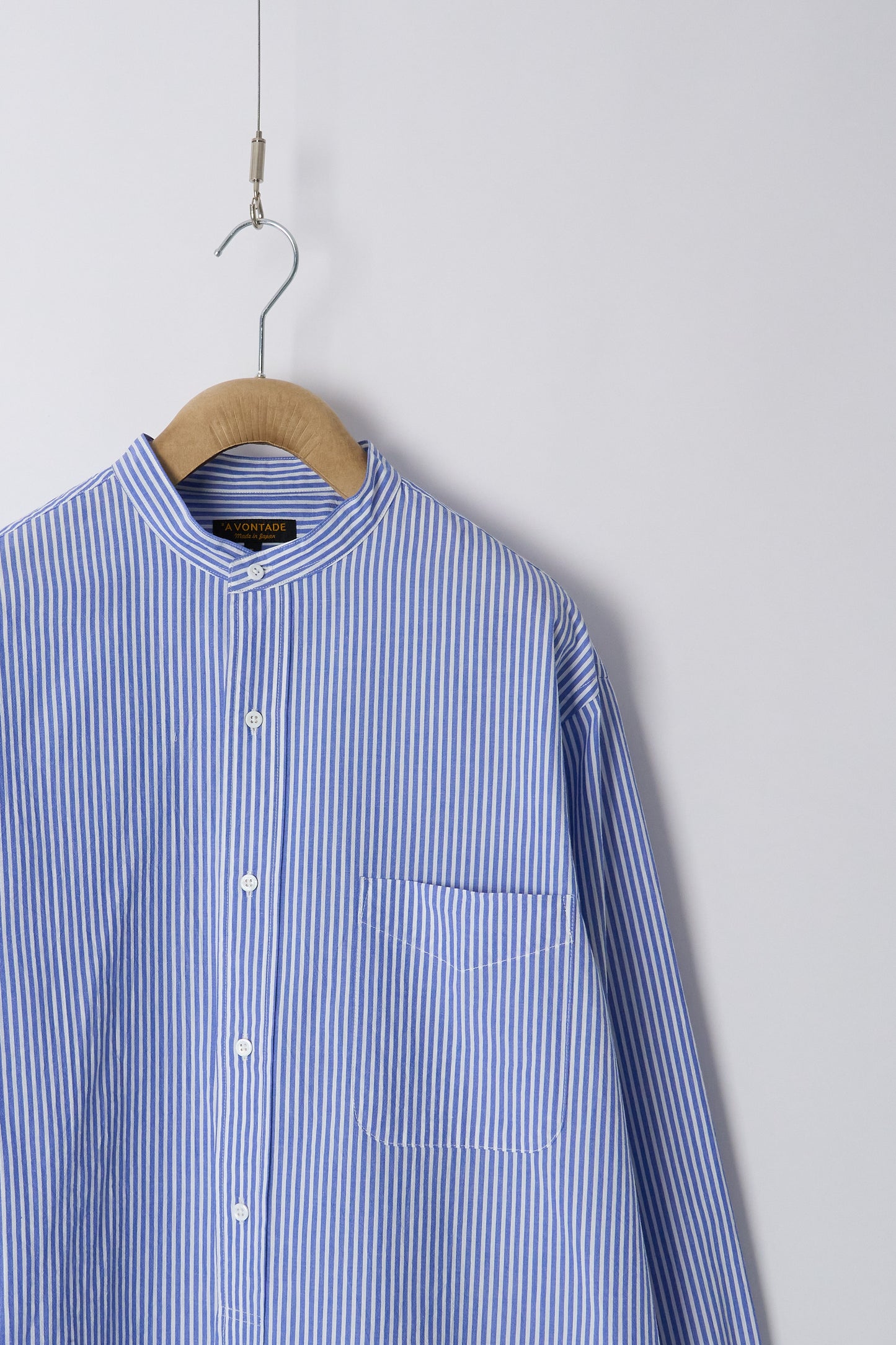 Banded Collar Shirt - Blue Stripe