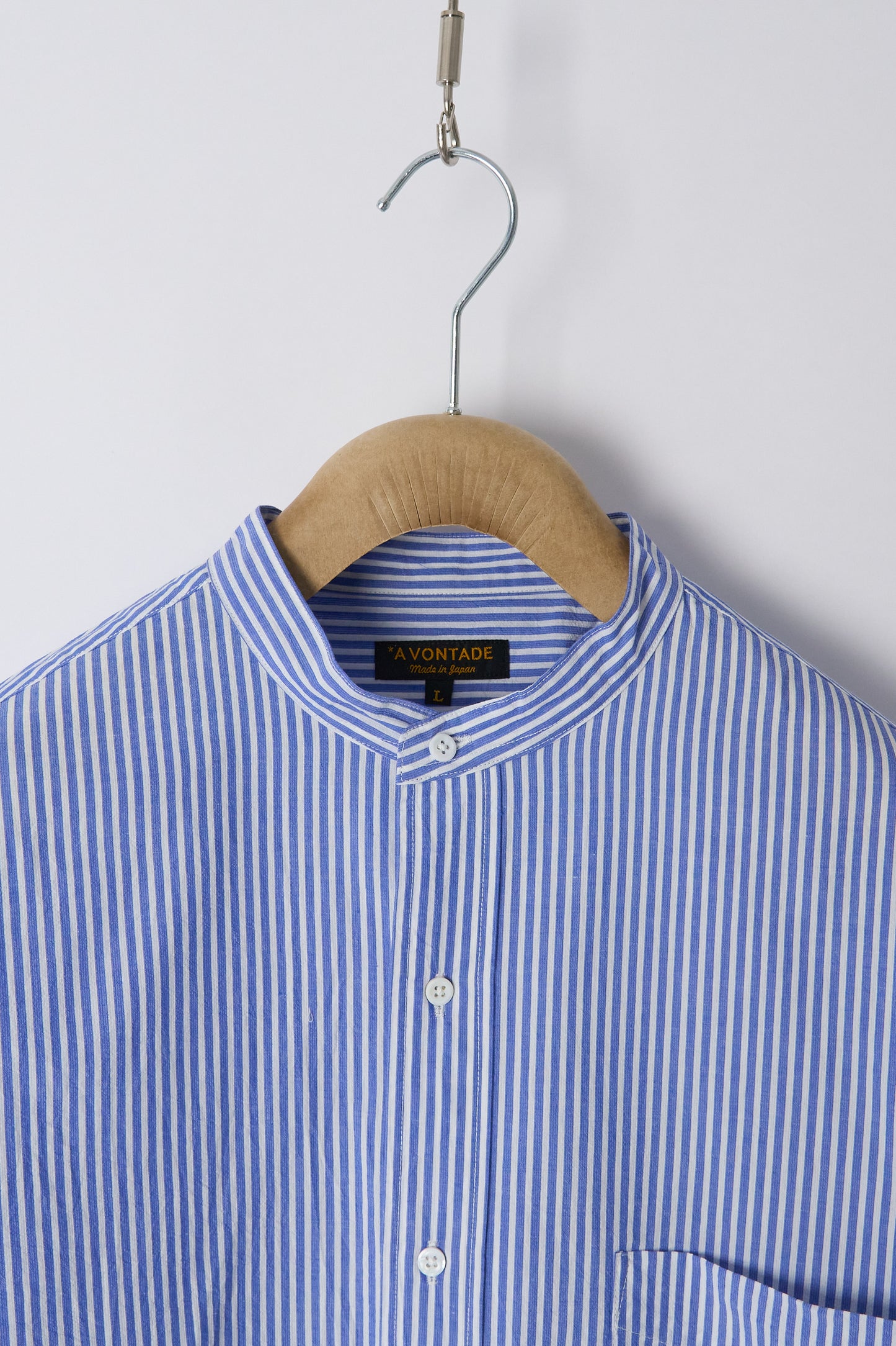 Banded Collar Shirt - Blue Stripe