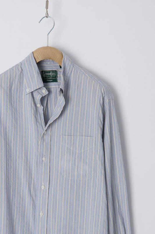 Blue Organic Cotton Dobby Stripe - Old Fit