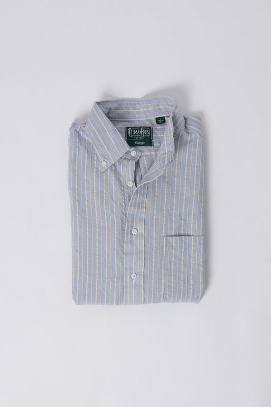 Blue Organic Cotton Dobby Stripe - Old Fit