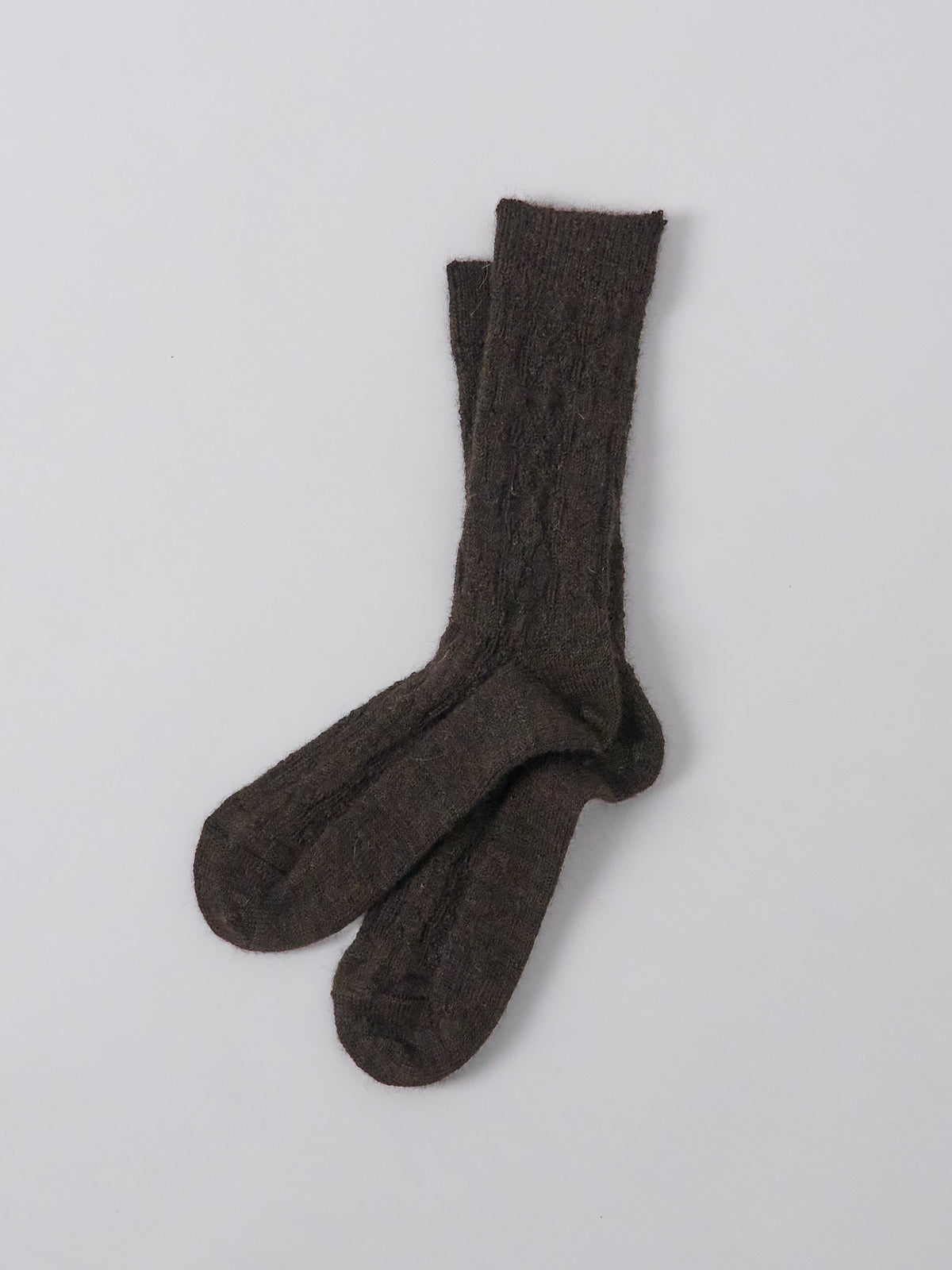 Alpaca Cable Pattern Socks - Dark Brown
