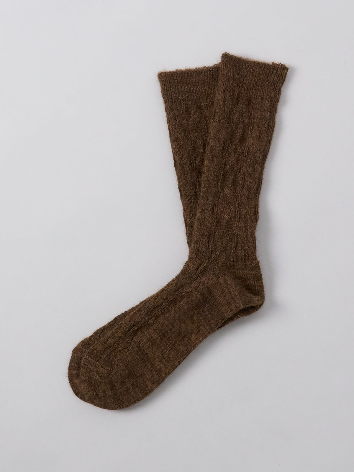 Alpaca Cable Pattern Socks - Brown